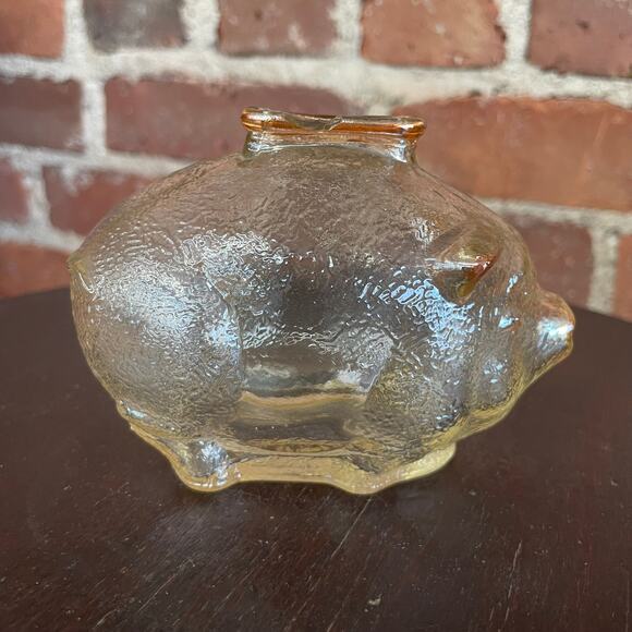Amber-Tinted Textured Glass Piggy Bank Coin Bank – 4.75” Long - Picture 2 of 10